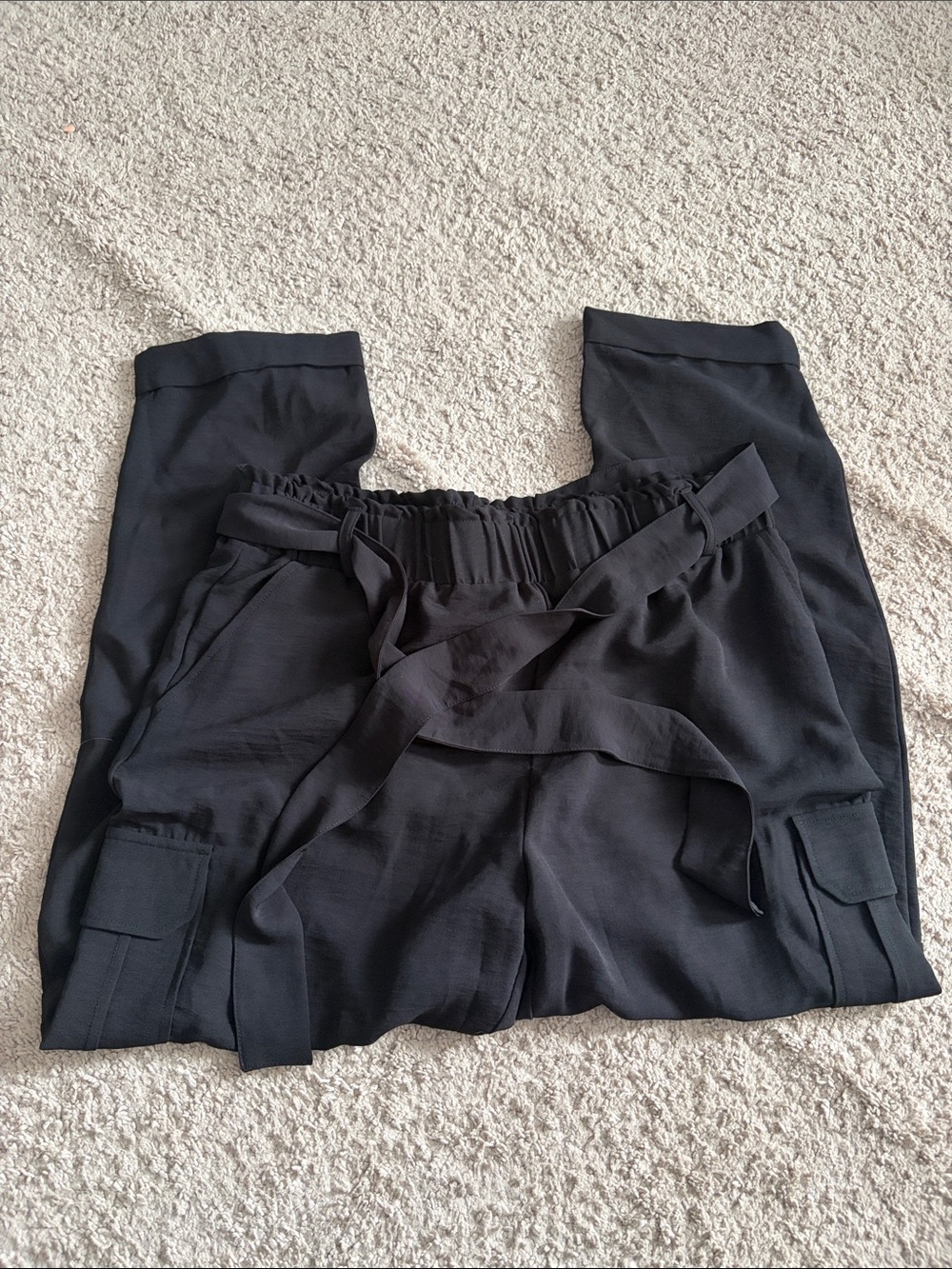 Joe Benbasset Black Paperbag Cargo pants with self tie-belt.